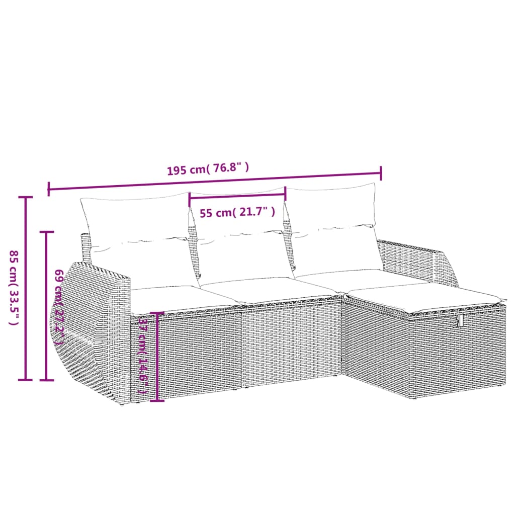 4-delige Loungeset met kussens poly rattan beige is nu te koop bij PeponiXL, paradijselijk wonen!