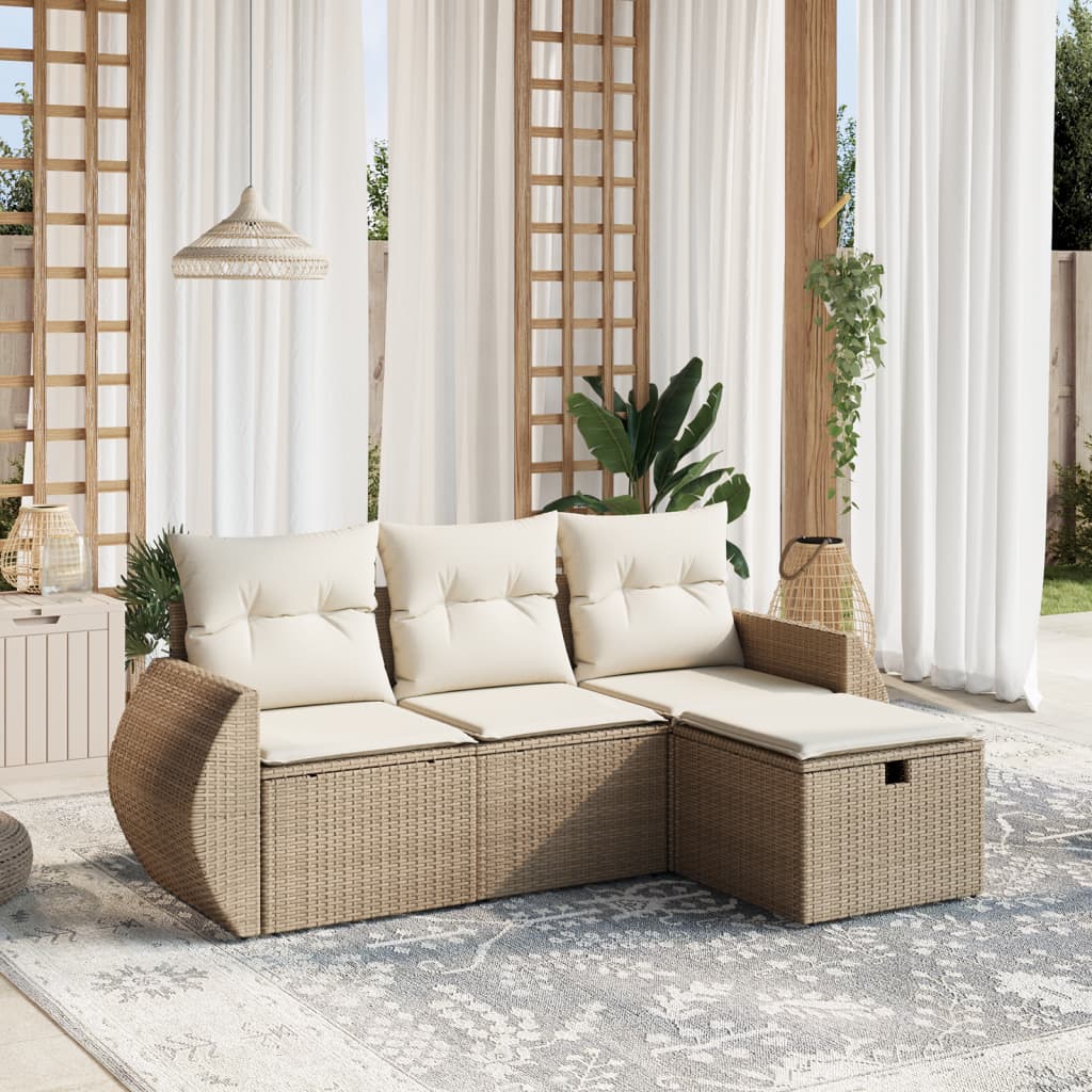 4-delige Loungeset met kussens poly rattan beige is nu te koop bij PeponiXL, paradijselijk wonen!