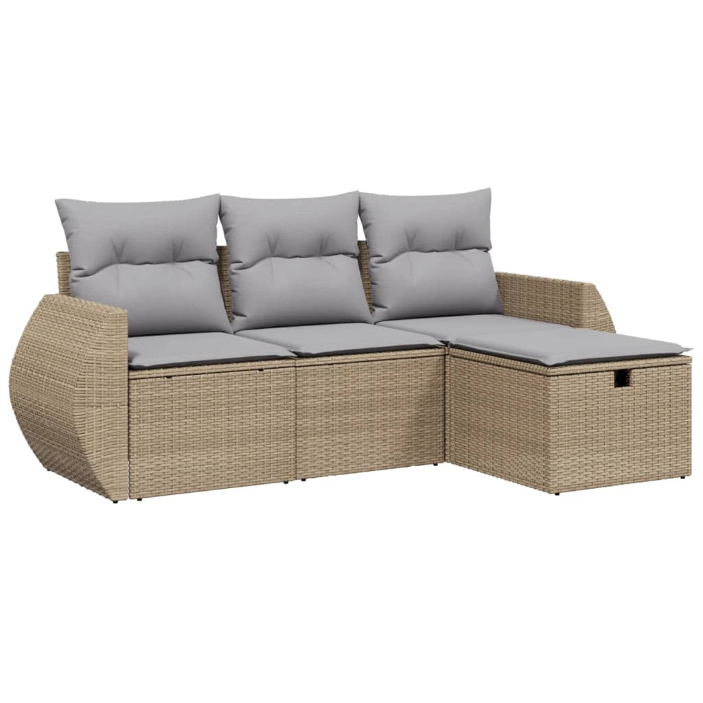 4-delige Loungeset met kussens poly rattan gemengd beige