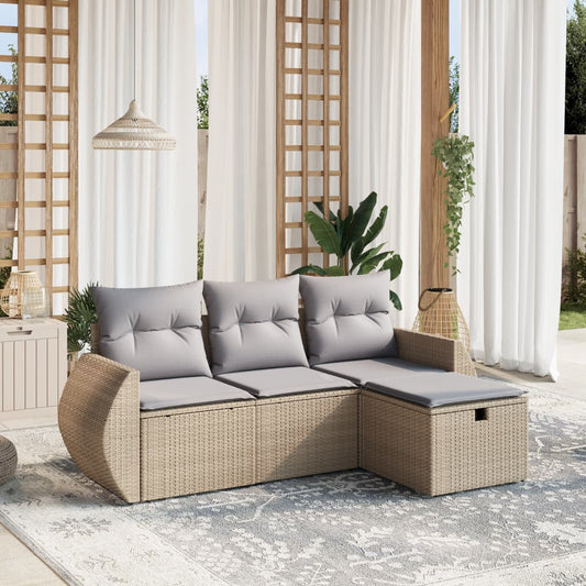 4-delige Loungeset met kussens poly rattan gemengd beige is nu te koop bij PeponiXL, paradijselijk wonen!