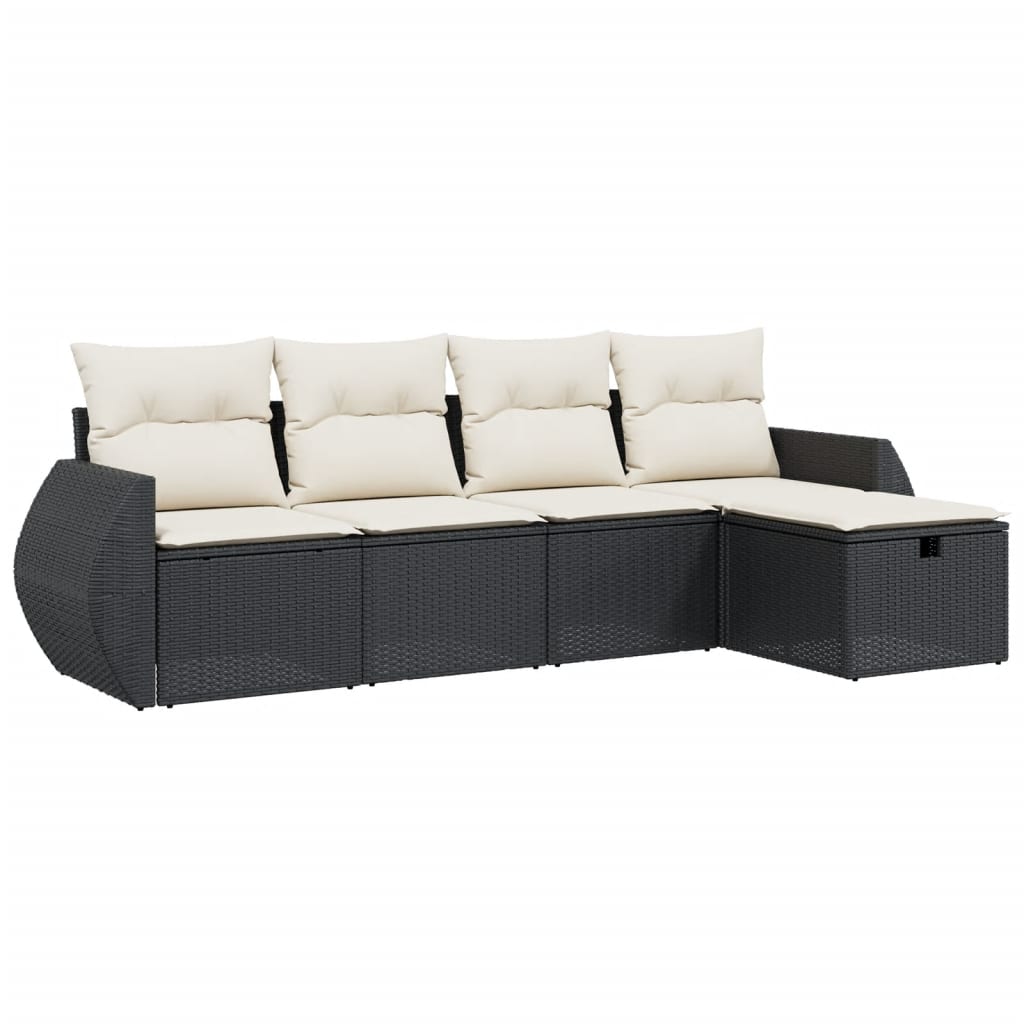 5-delige Loungeset met kussens poly rattan zwart is nu te koop bij PeponiXL, paradijselijk wonen!
