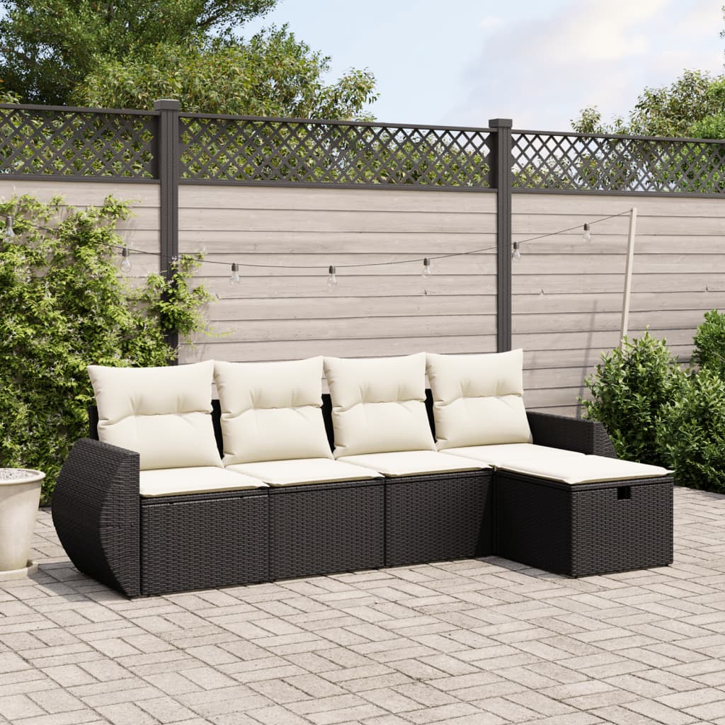5-delige Loungeset met kussens poly rattan zwart is nu te koop bij PeponiXL, paradijselijk wonen!