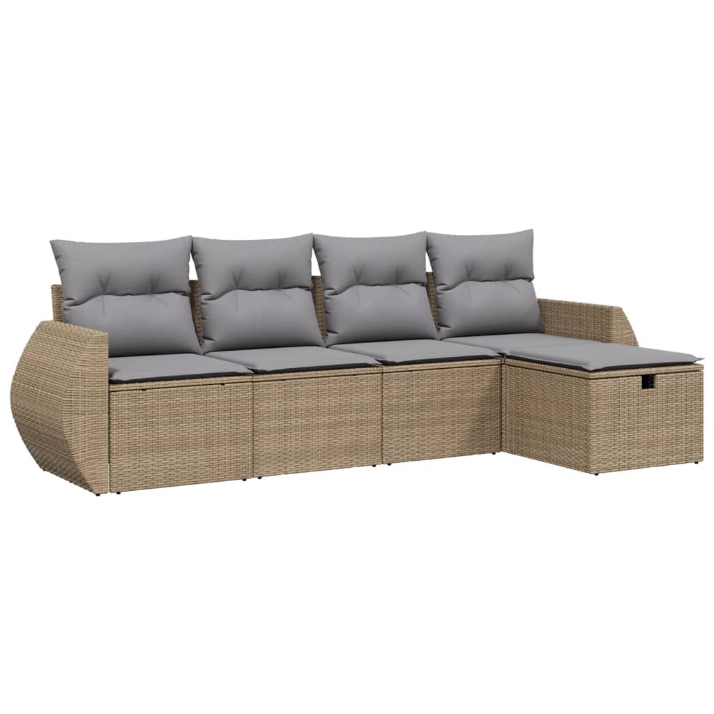 5-delige Loungeset met kussens poly rattan gemengd beige