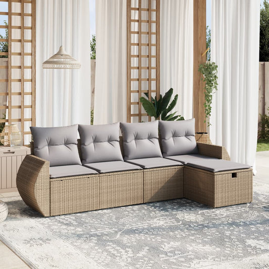 5-delige Loungeset met kussens poly rattan gemengd beige is nu te koop bij PeponiXL, paradijselijk wonen!