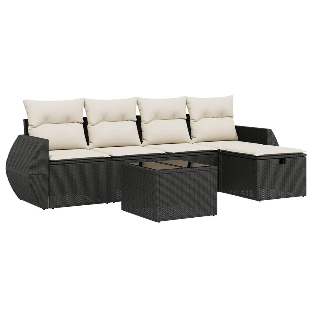 6-delige Loungeset met kussens poly rattan zwart is nu te koop bij PeponiXL, paradijselijk wonen!