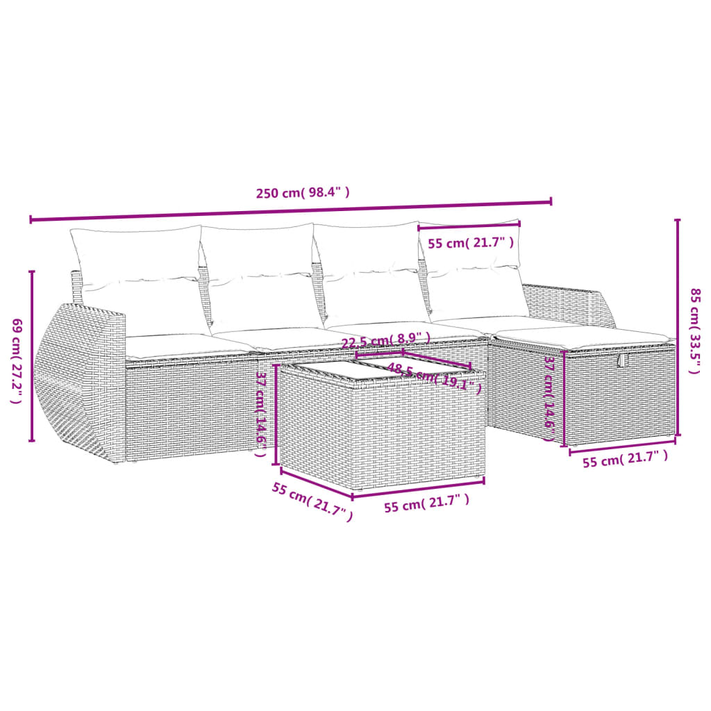 6-delige Loungeset met kussens poly rattan zwart is nu te koop bij PeponiXL, paradijselijk wonen!