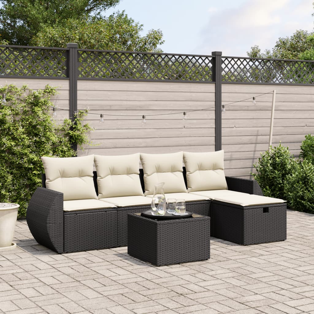 6-delige Loungeset met kussens poly rattan zwart is nu te koop bij PeponiXL, paradijselijk wonen!