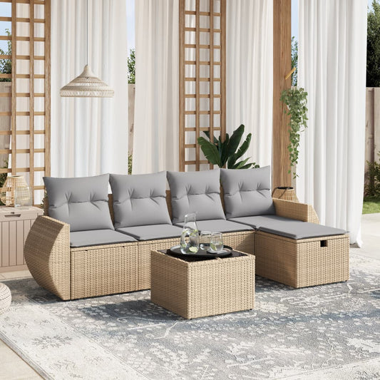6-delige Loungeset met kussens poly rattan gemengd beige is nu te koop bij PeponiXL, paradijselijk wonen!