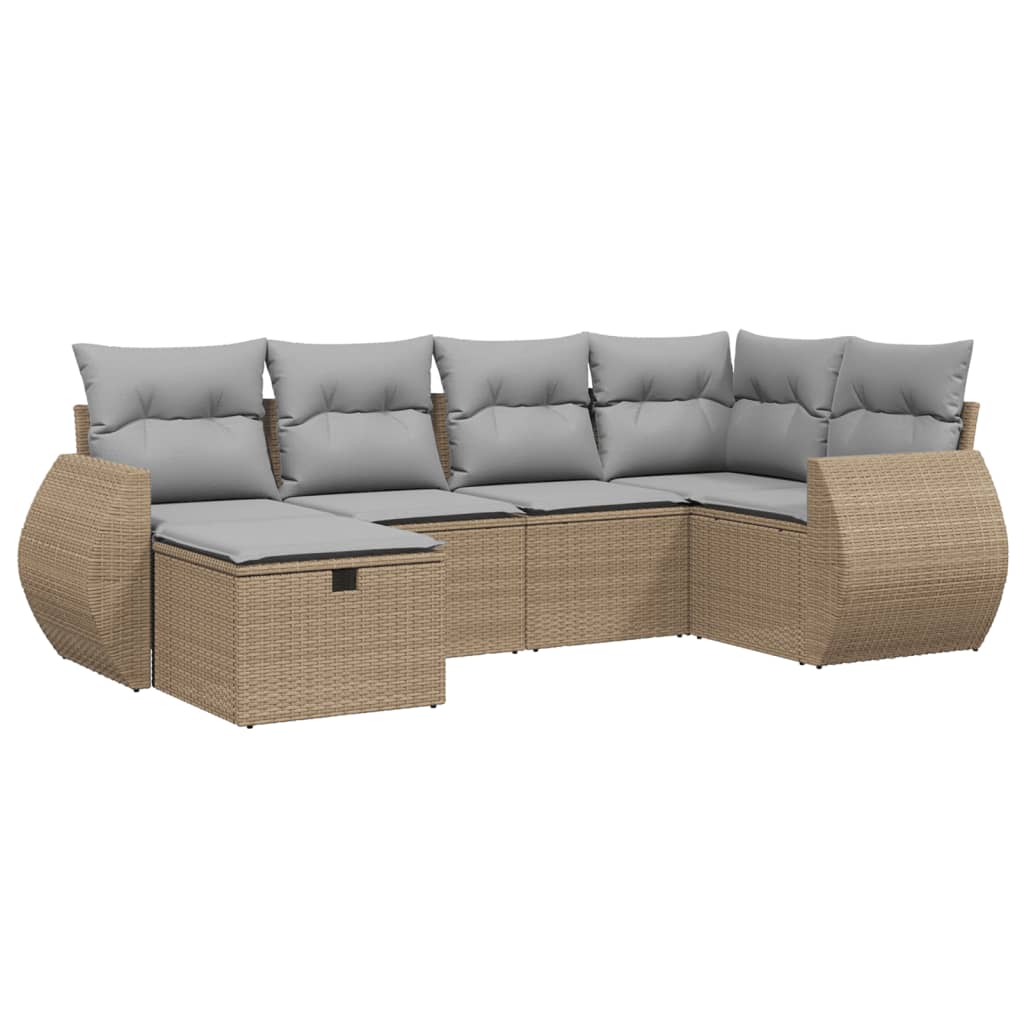 6-delige Loungeset met kussens poly rattan gemengd beige