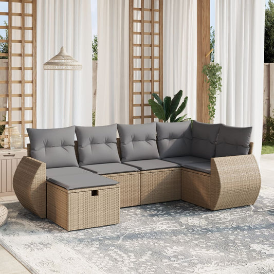 6-delige Loungeset met kussens poly rattan gemengd beige is nu te koop bij PeponiXL, paradijselijk wonen!