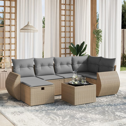 7-delige Loungeset met kussens poly rattan gemengd beige is nu te koop bij PeponiXL, paradijselijk wonen!