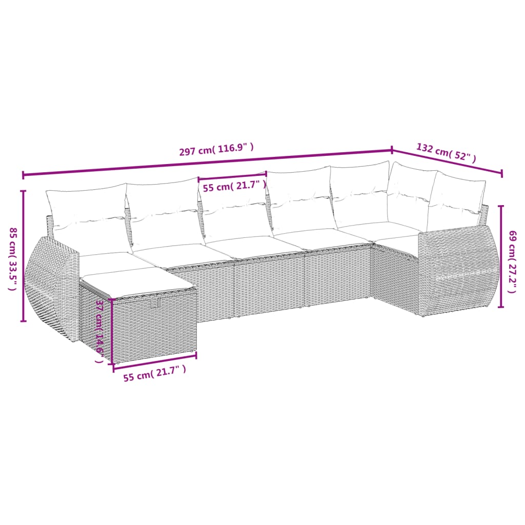 7-delige Loungeset met kussens poly rattan zwart is nu te koop bij PeponiXL, paradijselijk wonen!