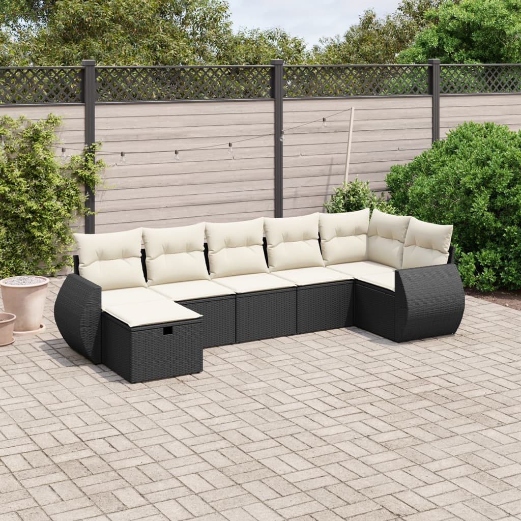 7-delige Loungeset met kussens poly rattan zwart is nu te koop bij PeponiXL, paradijselijk wonen!