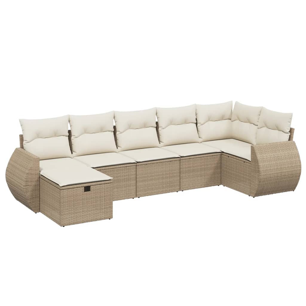 7-delige Loungeset met kussens poly rattan beige is nu te koop bij PeponiXL, paradijselijk wonen!