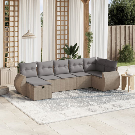 7-delige Loungeset met kussens poly rattan gemengd beige is nu te koop bij PeponiXL, paradijselijk wonen!