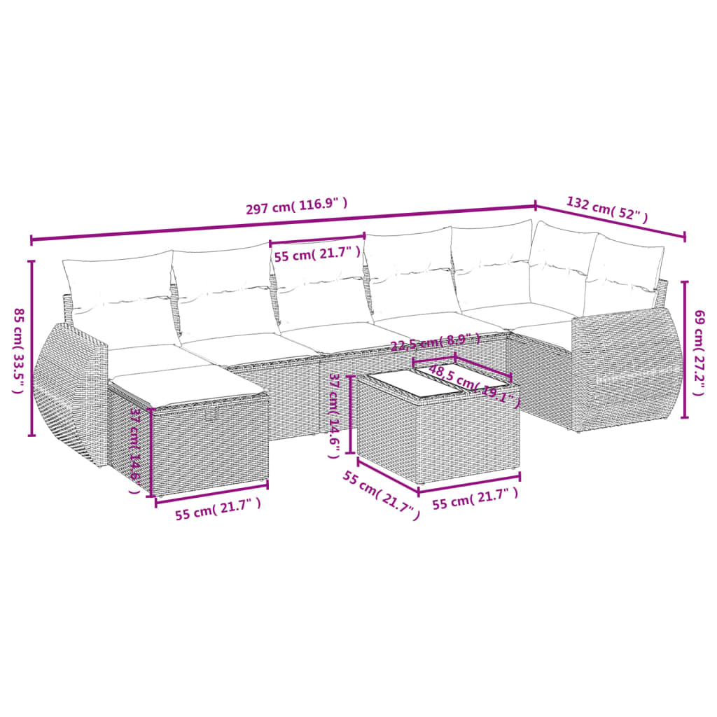 8-delige Loungeset met kussens poly rattan zwart is nu te koop bij PeponiXL, paradijselijk wonen!