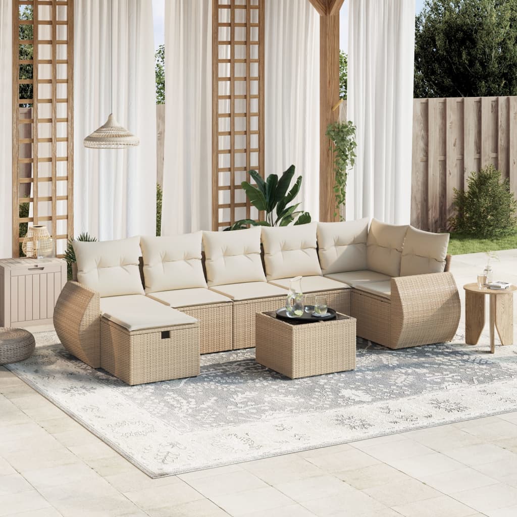 8-delige Loungeset met kussens poly rattan beige is nu te koop bij PeponiXL, paradijselijk wonen!