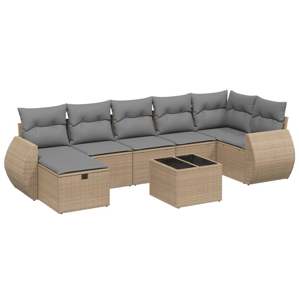 8-delige Loungeset met kussens poly rattan gemengd beige
