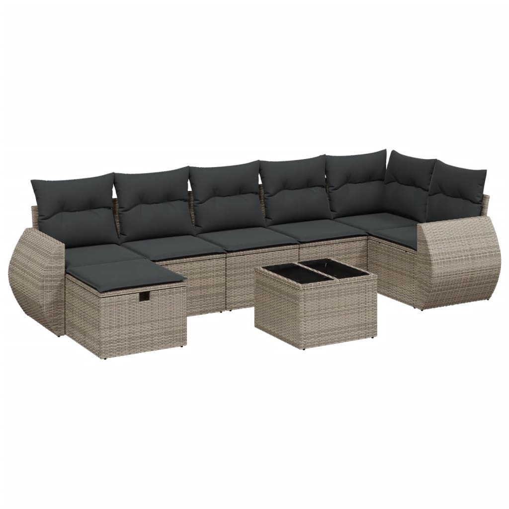 8-delige Loungeset met kussens poly rattan grijs