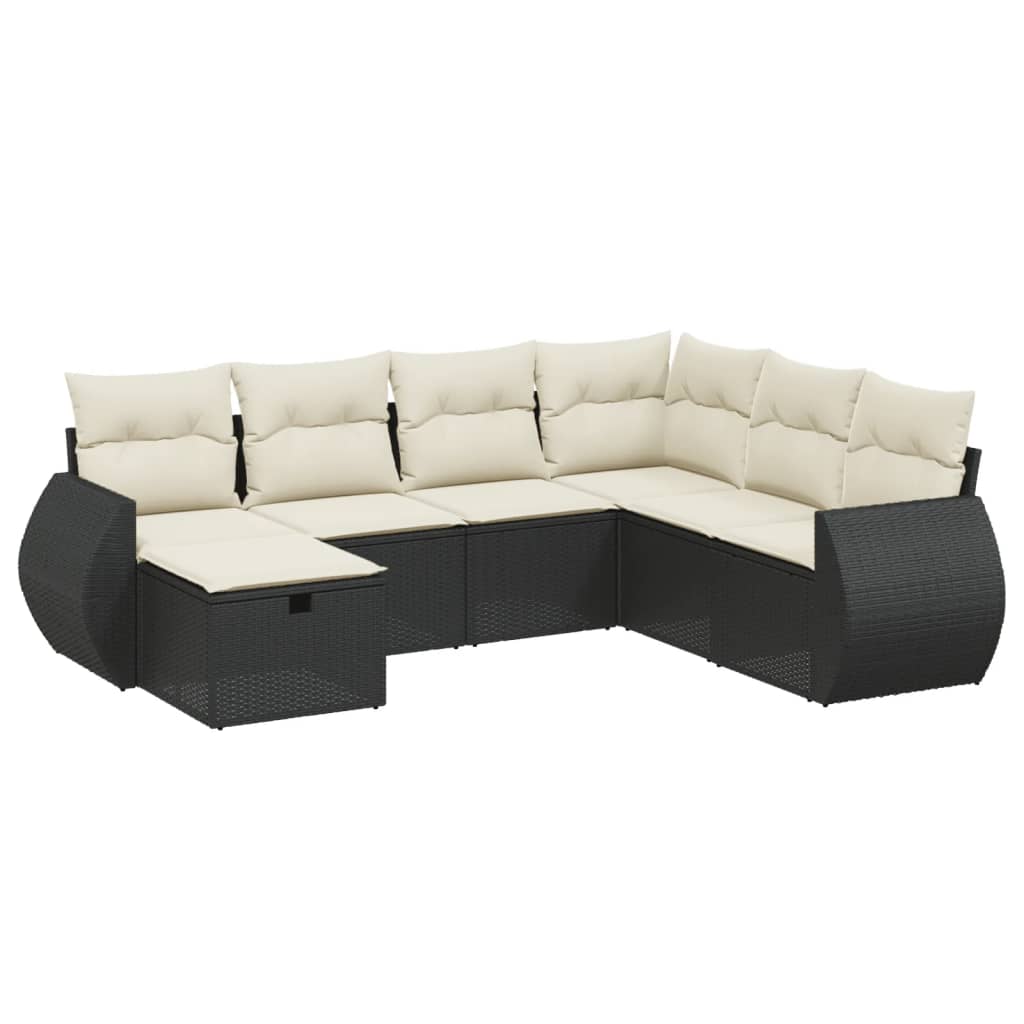 7-delige Loungeset met kussens poly rattan zwart is nu te koop bij PeponiXL, paradijselijk wonen!