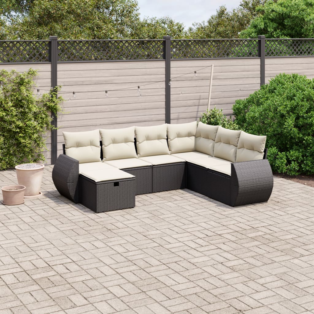 7-delige Loungeset met kussens poly rattan zwart is nu te koop bij PeponiXL, paradijselijk wonen!