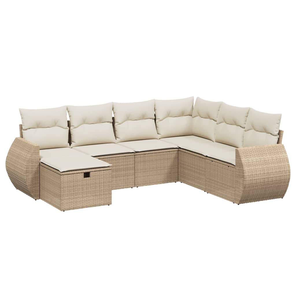 7-delige Loungeset met kussens poly rattan beige is nu te koop bij PeponiXL, paradijselijk wonen!
