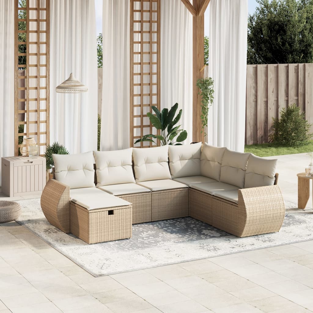 7-delige Loungeset met kussens poly rattan beige is nu te koop bij PeponiXL, paradijselijk wonen!