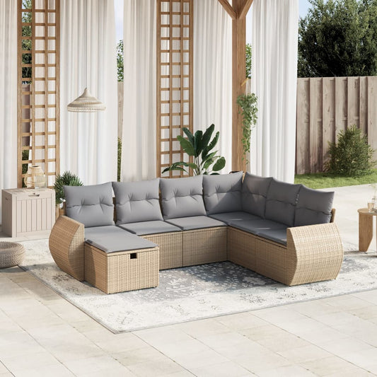 7-delige Loungeset met kussens poly rattan gemengd beige is nu te koop bij PeponiXL, paradijselijk wonen!