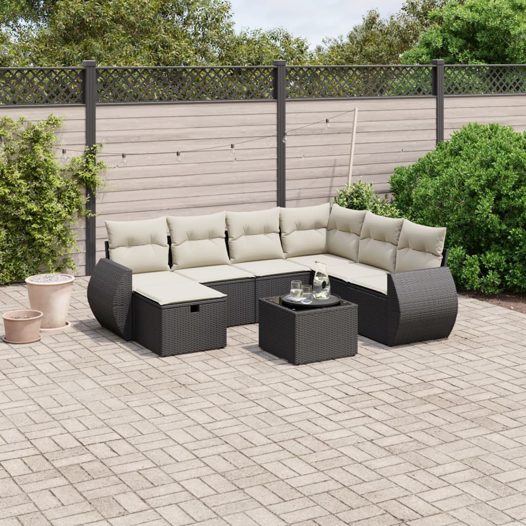 8-delige Loungeset met kussens poly rattan zwart is nu te koop bij PeponiXL, paradijselijk wonen!