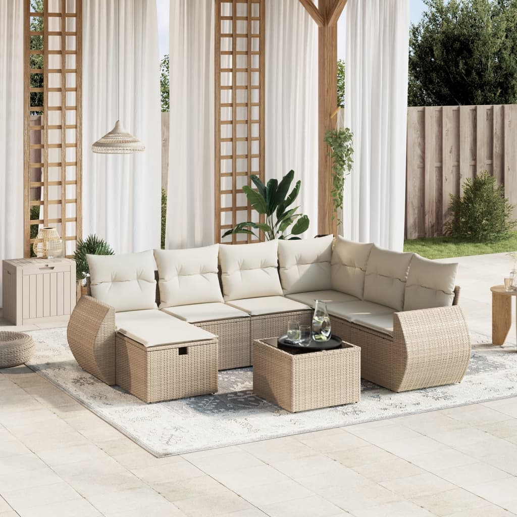 8-delige Loungeset met kussens poly rattan beige is nu te koop bij PeponiXL, paradijselijk wonen!