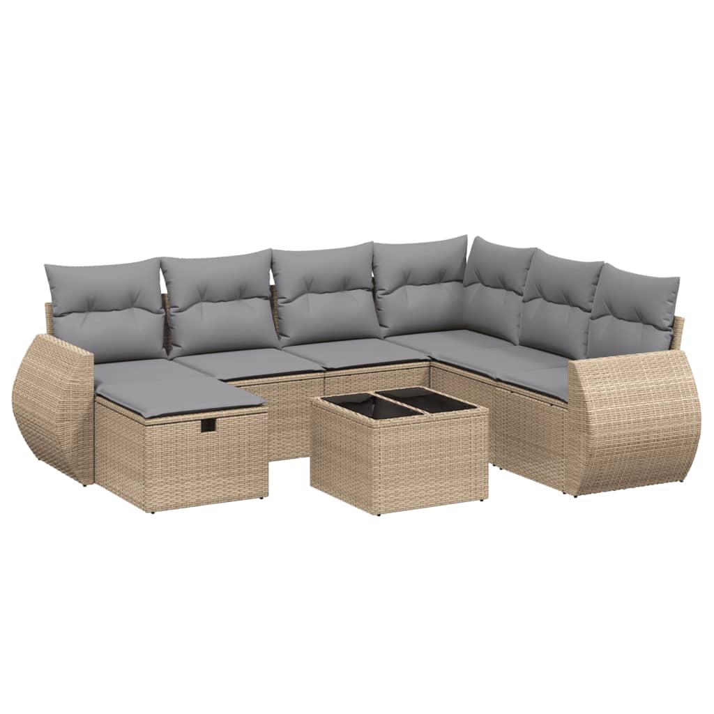 8-delige Loungeset met kussens poly rattan gemengd beige