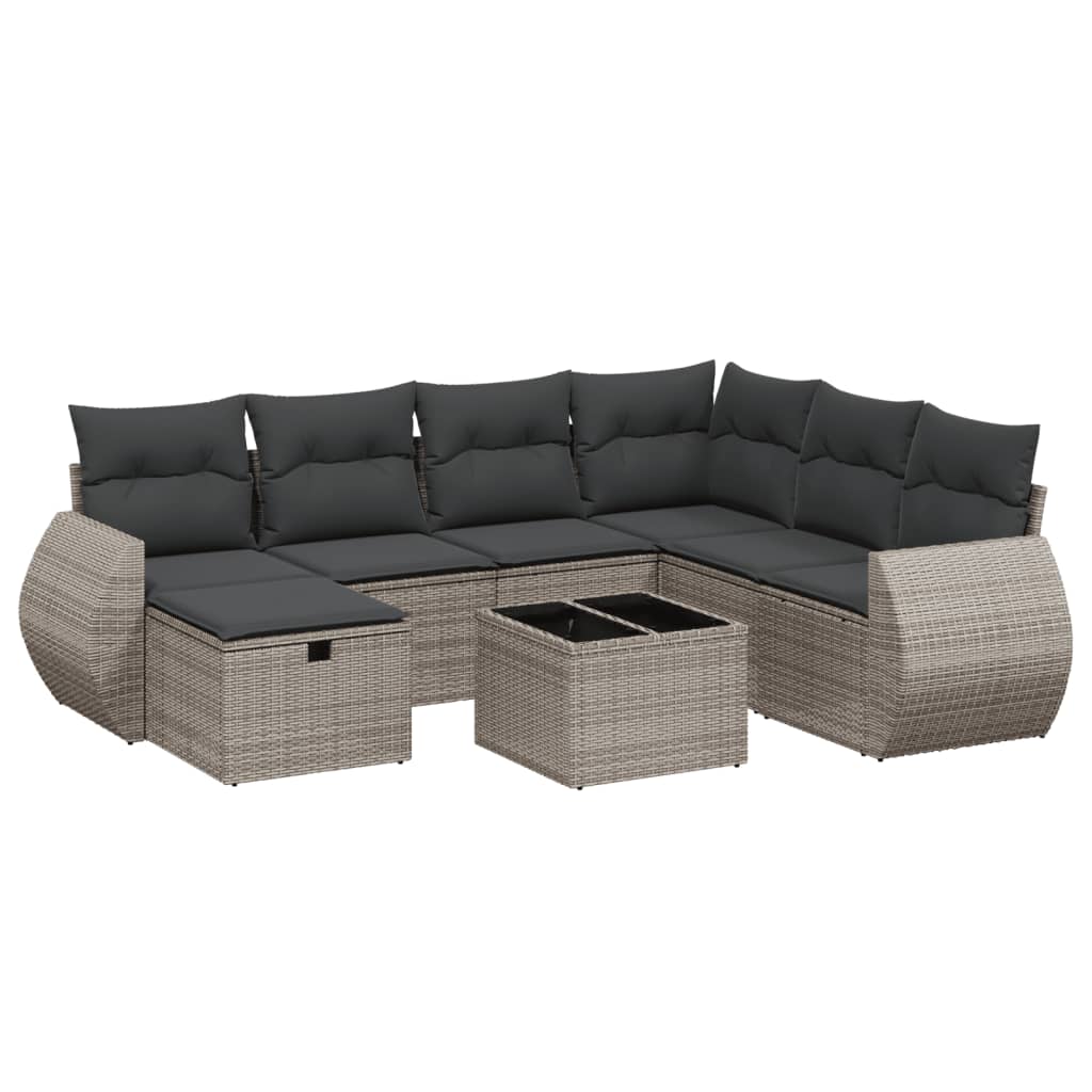 8-delige Loungeset met kussens poly rattan grijs