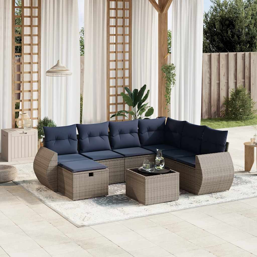 8-delige tuinbankset met kussens, grijs polyrotan is nu te koop bij PeponiXL, paradijselijk wonen!