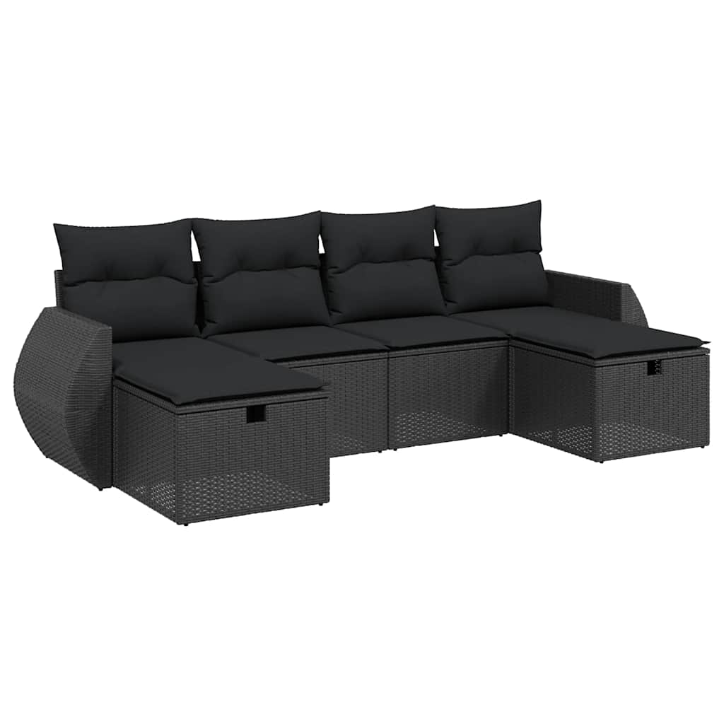 6-delige Loungeset met kussens poly rattan zwart is nu te koop bij PeponiXL, paradijselijk wonen!