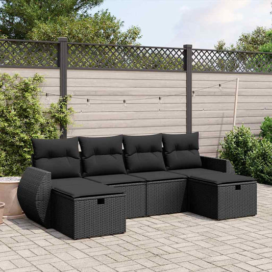 6-delige Loungeset met kussens poly rattan zwart is nu te koop bij PeponiXL, paradijselijk wonen!