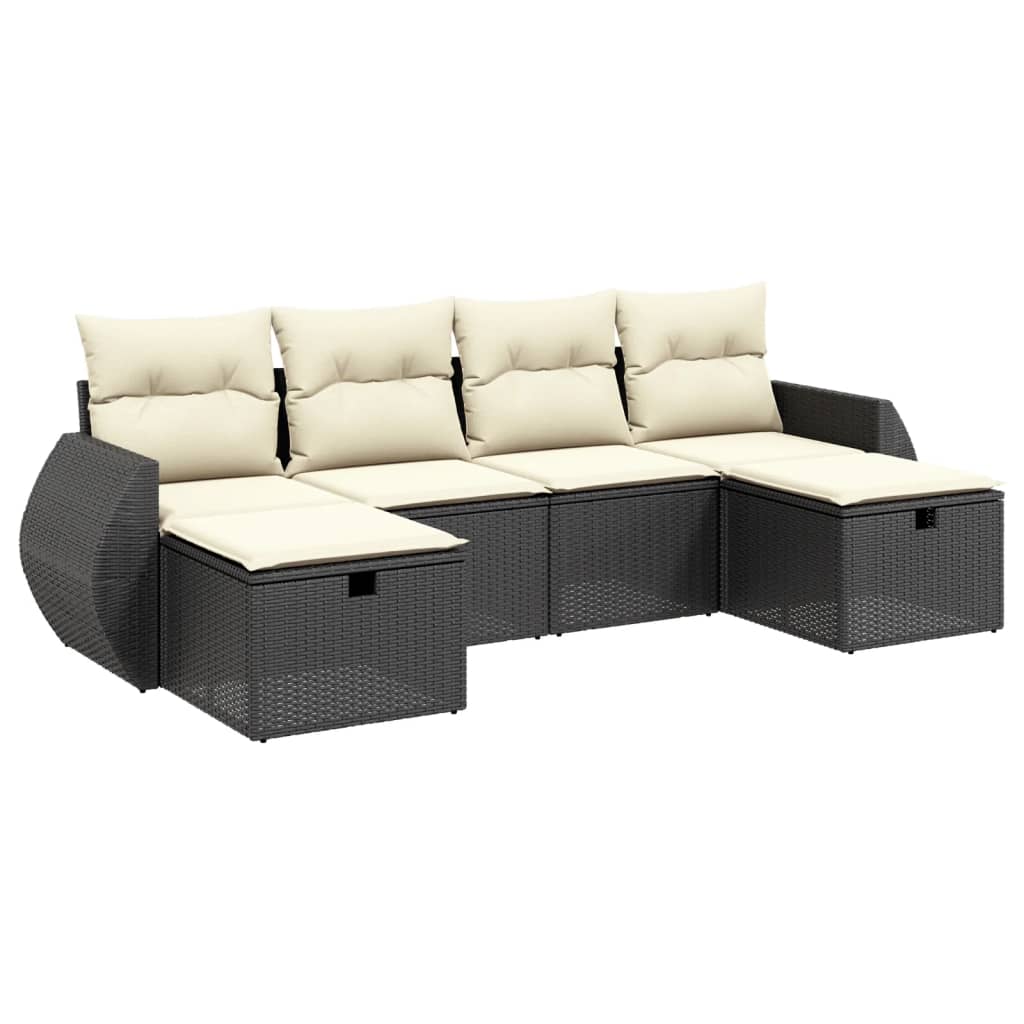 6-delige Loungeset met kussens poly rattan zwart is nu te koop bij PeponiXL, paradijselijk wonen!