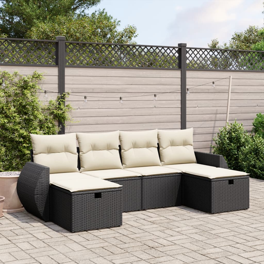 6-delige Loungeset met kussens poly rattan zwart is nu te koop bij PeponiXL, paradijselijk wonen!