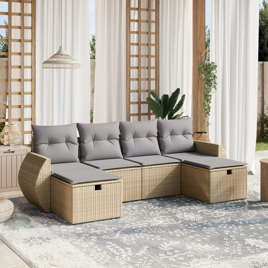 6-delige Loungeset met kussens poly rattan gemengd beige is nu te koop bij PeponiXL, paradijselijk wonen!