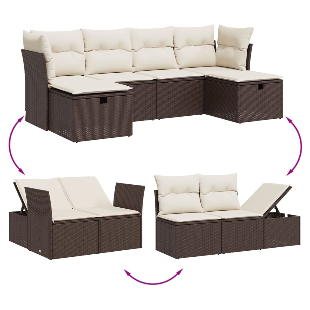 6-delige Loungeset met kussens poly rattan bruin is nu te koop bij PeponiXL, paradijselijk wonen!