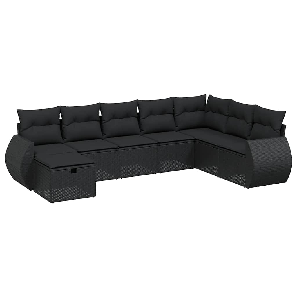 8-delige Loungeset met kussens poly rattan zwart is nu te koop bij PeponiXL, paradijselijk wonen!