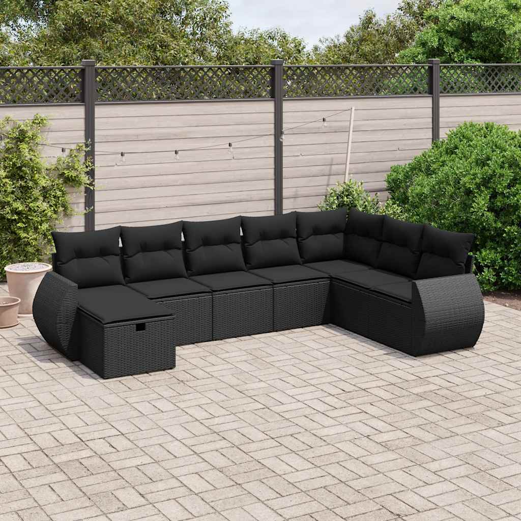 8-delige Loungeset met kussens poly rattan zwart is nu te koop bij PeponiXL, paradijselijk wonen!