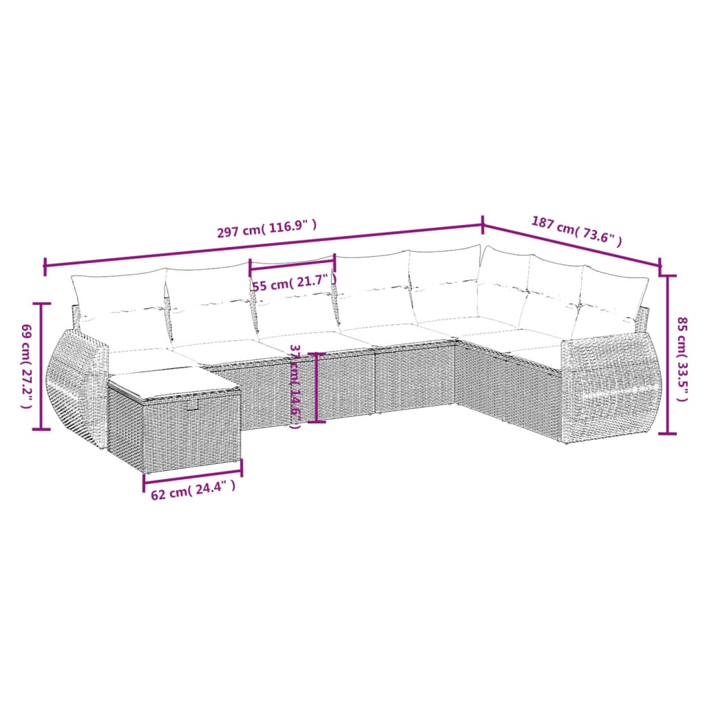 8-delige Loungeset met kussens poly rattan zwart is nu te koop bij PeponiXL, paradijselijk wonen!