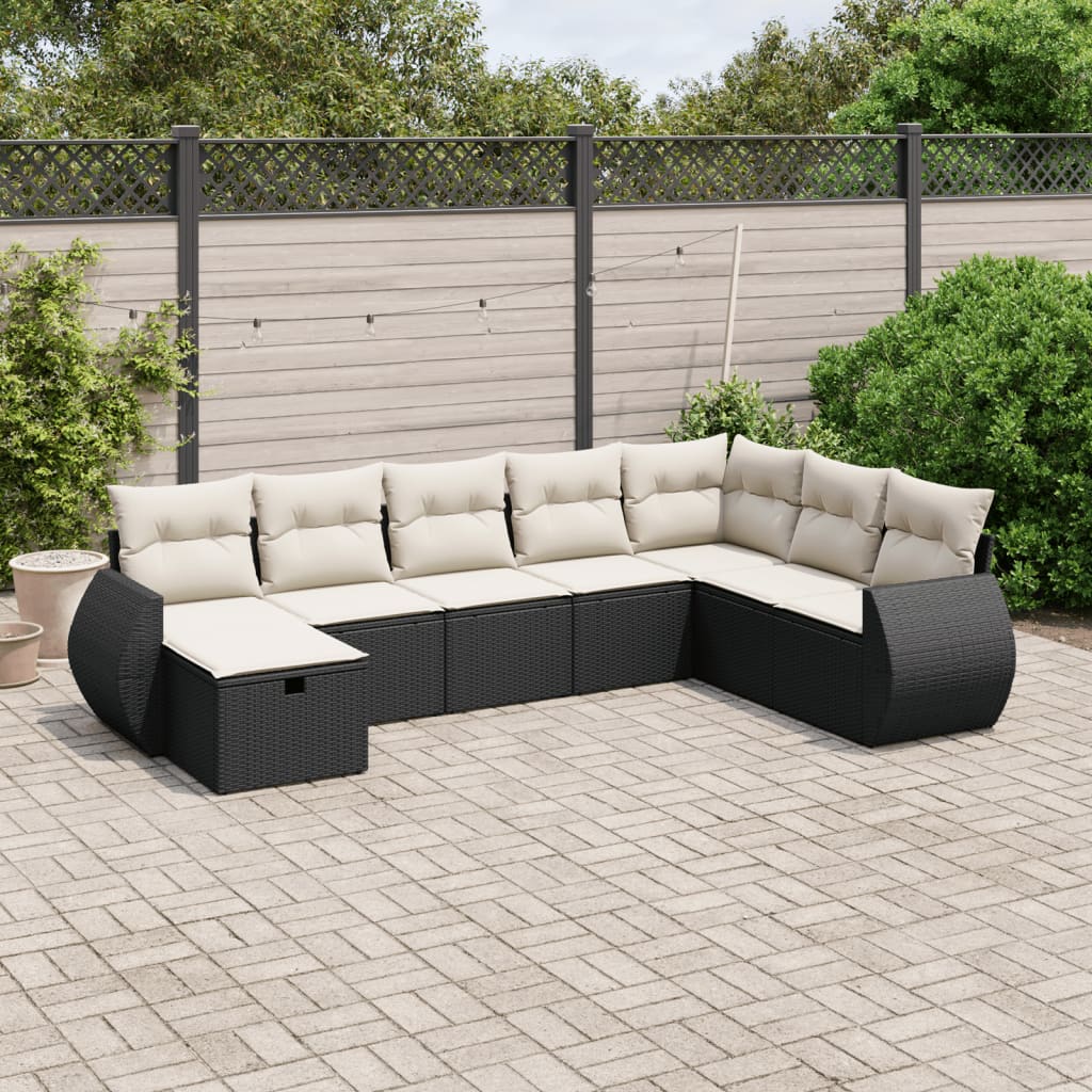 8-delige Loungeset met kussens poly rattan zwart is nu te koop bij PeponiXL, paradijselijk wonen!