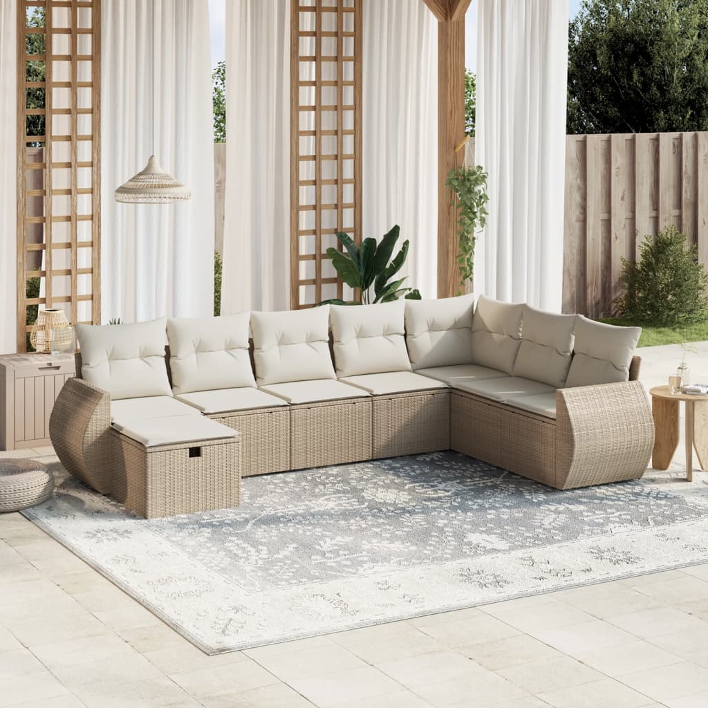 8-delige Loungeset met kussens poly rattan beige is nu te koop bij PeponiXL, paradijselijk wonen!