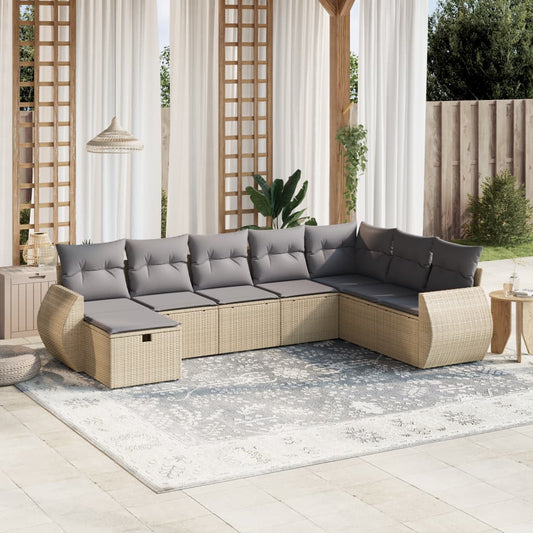8-delige Loungeset met kussens poly rattan gemengd beige is nu te koop bij PeponiXL, paradijselijk wonen!