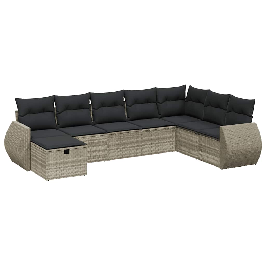 8-delige Loungeset met kussens poly rattan lichtgrijs