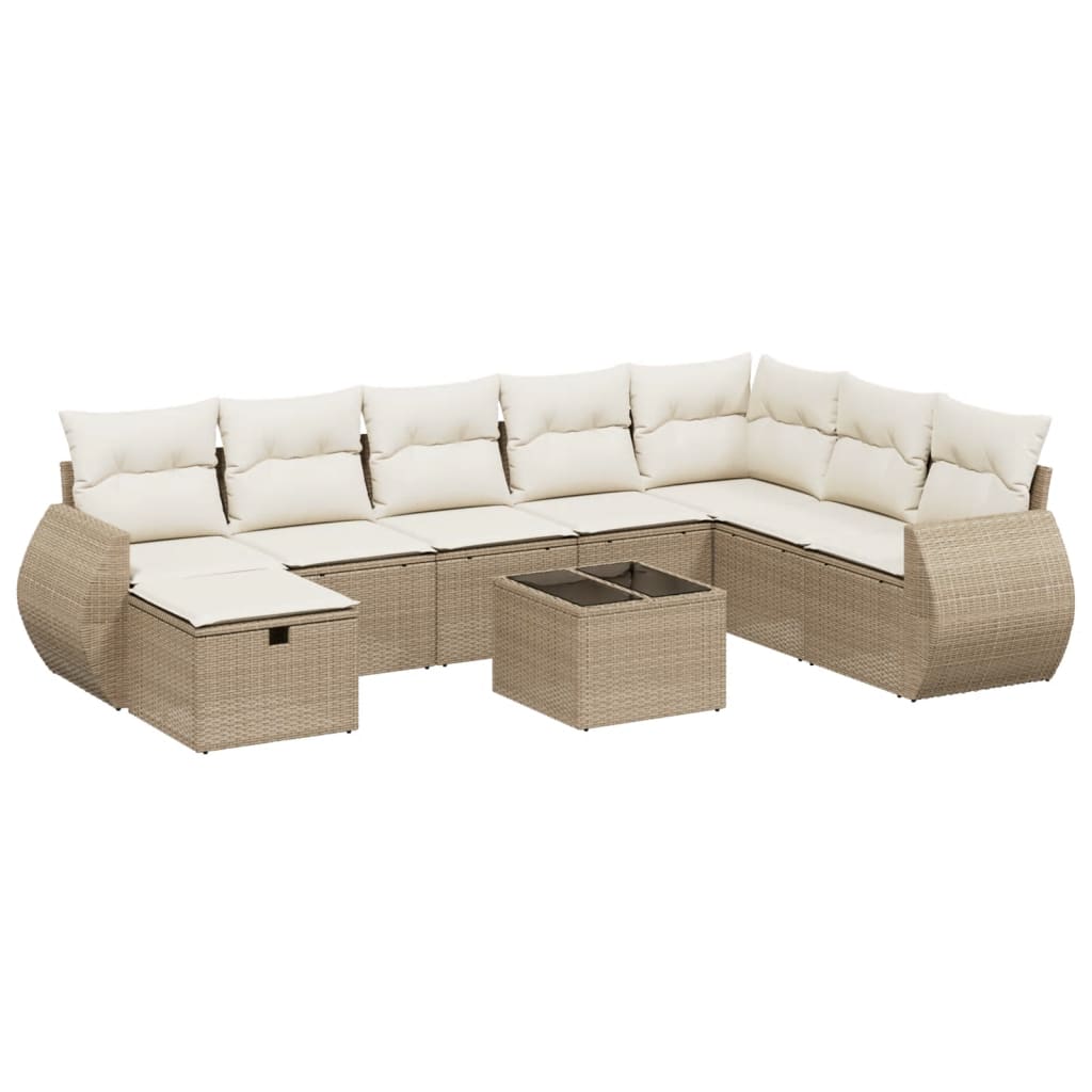 9-delige Loungeset met kussens poly rattan beige is nu te koop bij PeponiXL, paradijselijk wonen!