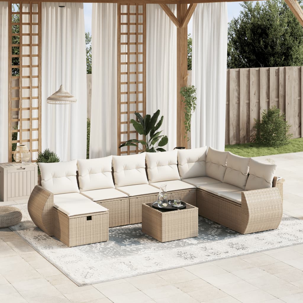 9-delige Loungeset met kussens poly rattan beige is nu te koop bij PeponiXL, paradijselijk wonen!