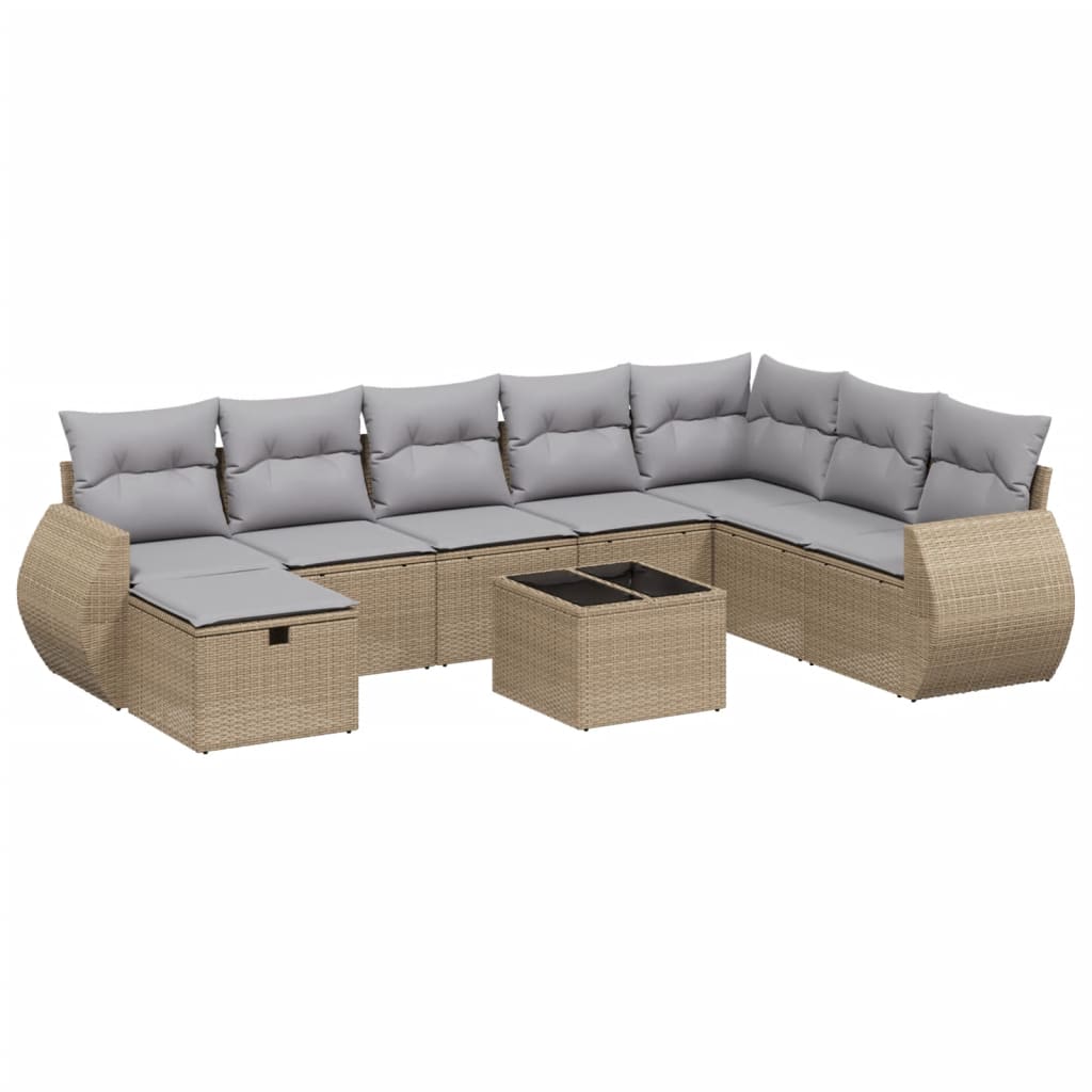 9-delige Loungeset met kussens poly rattan gemengd beige