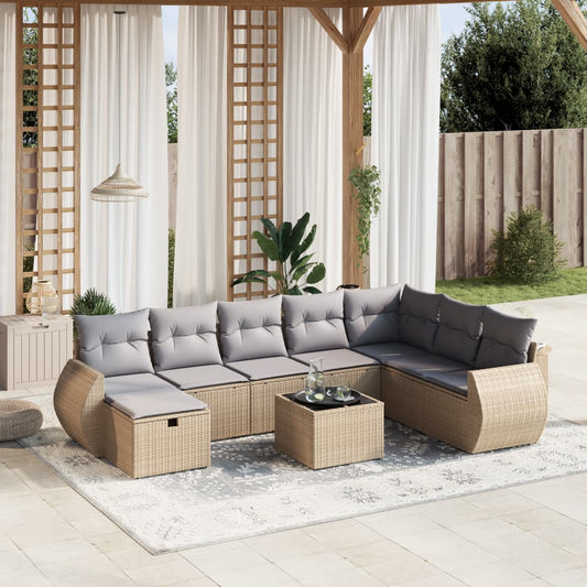 9-delige Loungeset met kussens poly rattan gemengd beige is nu te koop bij PeponiXL, paradijselijk wonen!